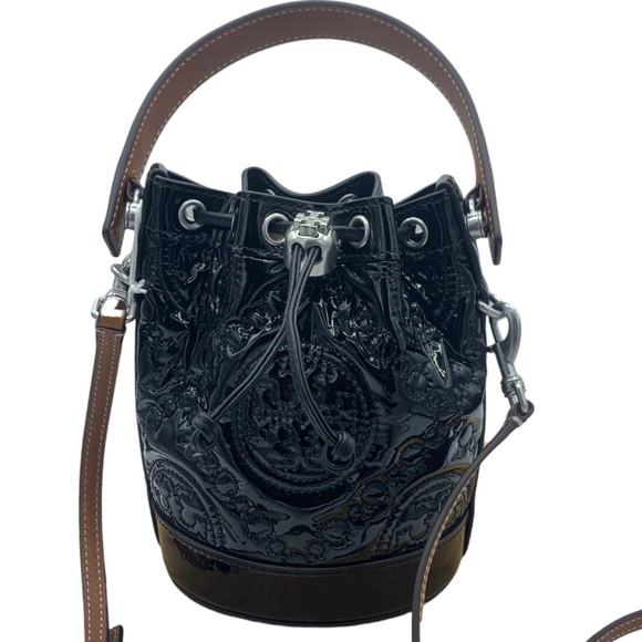 NWOT Tory Burch Mini T Monogram Puffy Patent Leather Bucket Bag Crossbody Strap - Picture 3 of 12